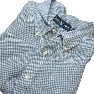 Ralph Lauren Mens Linen 2XB Gingham Short Sleeve Button Down Shirt Pink Pony